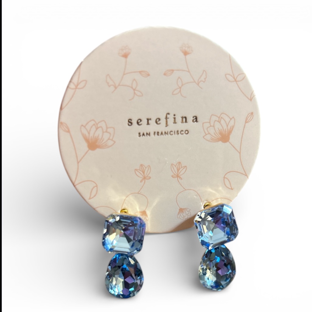 Nwt Serefina Anthropologie Blue Crystal Drop Earrings